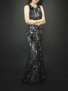 THEIA BLACK LACE SLEEVELESS EVENING GOWN SIZE4 PRE